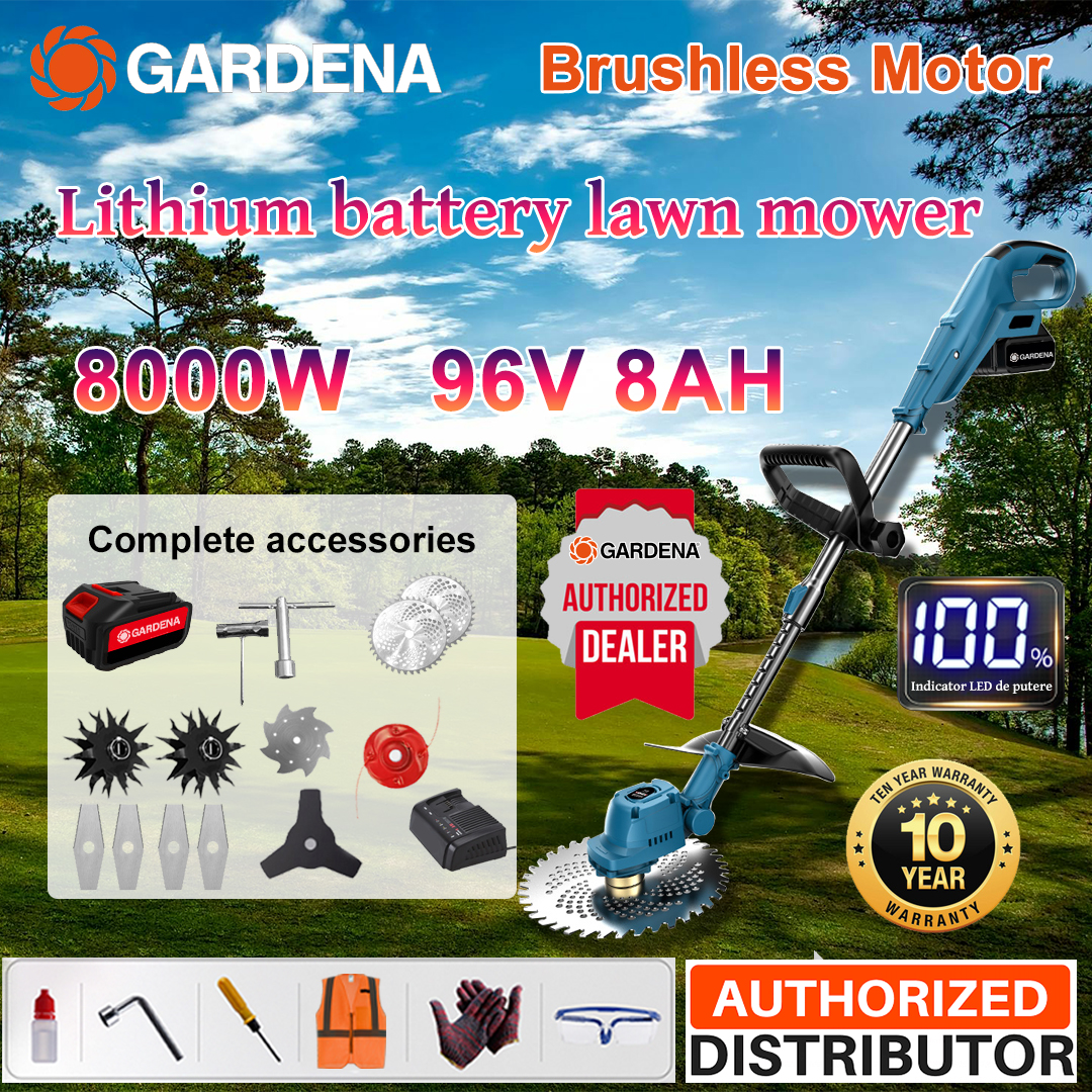 [GARDENA] 8000W/96V/8AH+hoja de sierra circular de 10 pulgadas*2+arado*2+hoja de aleación*4+hoja de sierra de aleación+hoja tres en uno+cabezal de corte+llave inglesa+batería de litio original + cargador + otros accesorios + Garantía de 10 años (pantalla de alimentación)