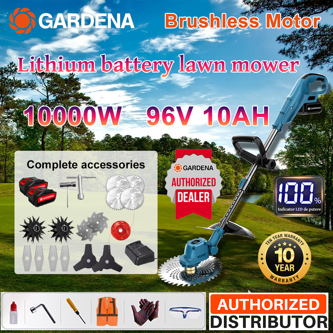 [GARDENA] 10000W/96V/10AH+hoja de sierra circular de 10 pulgadas*4+arado*2+hoja de aleación*4+hoja de sierra de aleación*2+hoja tres en uno*2+cabezal de corte+llave+batería de litio original * 2 +cargador+otros accesorios+10 años de garantía (pantalla de alimentación)