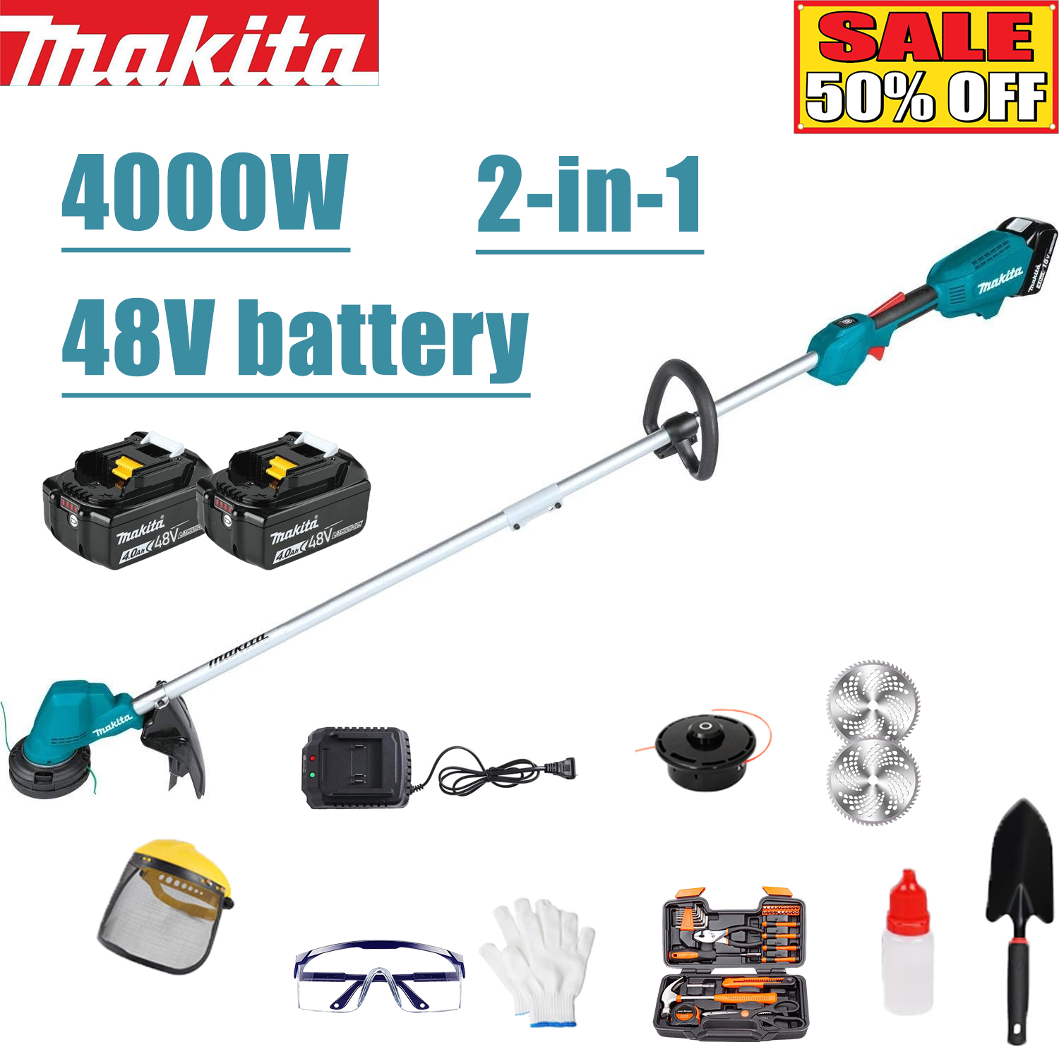 (Cortacésped 2 en 1 de 4000 W) Batería de 48 V * 2 + 2 cabezales de corte + Cargador rápido + Juego completo de accesorios